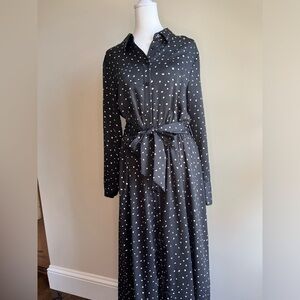 Mango Women's Large Dotted Collared Button-Down Long-sleeve Maxi Dress Black